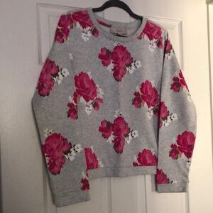 LOFT Gray Sweatshirt with Pink Floral Design